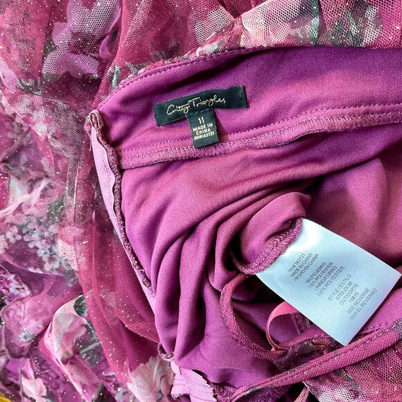 City Triangles Dress Y2K Formal Gown Purple Pink Floral Open Back Velvet (11) - Picture 7 of 9